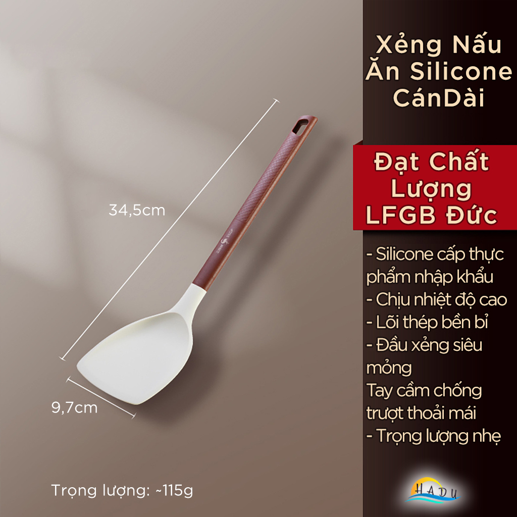 Xẻng Lật Silicone SSGP Không Trầy Xước Nồi, Lõi Thép, Đạt Chất Lượng LFGB Đức