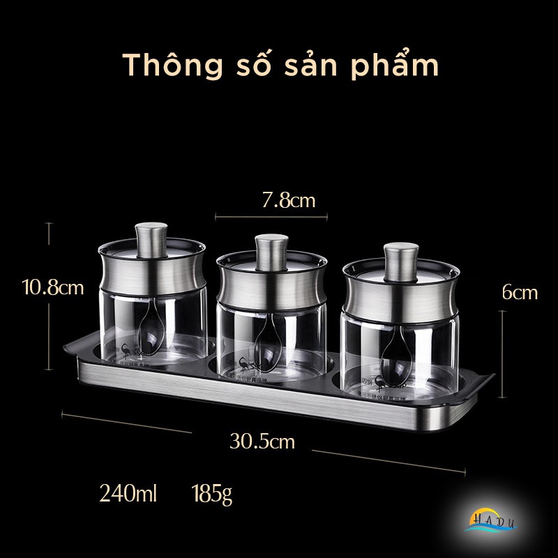 Bộ Đựng Gia Vị Thủy Tinh Borosilicat Cao Cấp – Nắp Inox 304, Kín Khít, Dễ Dàng Vệ Sinh, Thiết Kế Hiện Đại SSGP