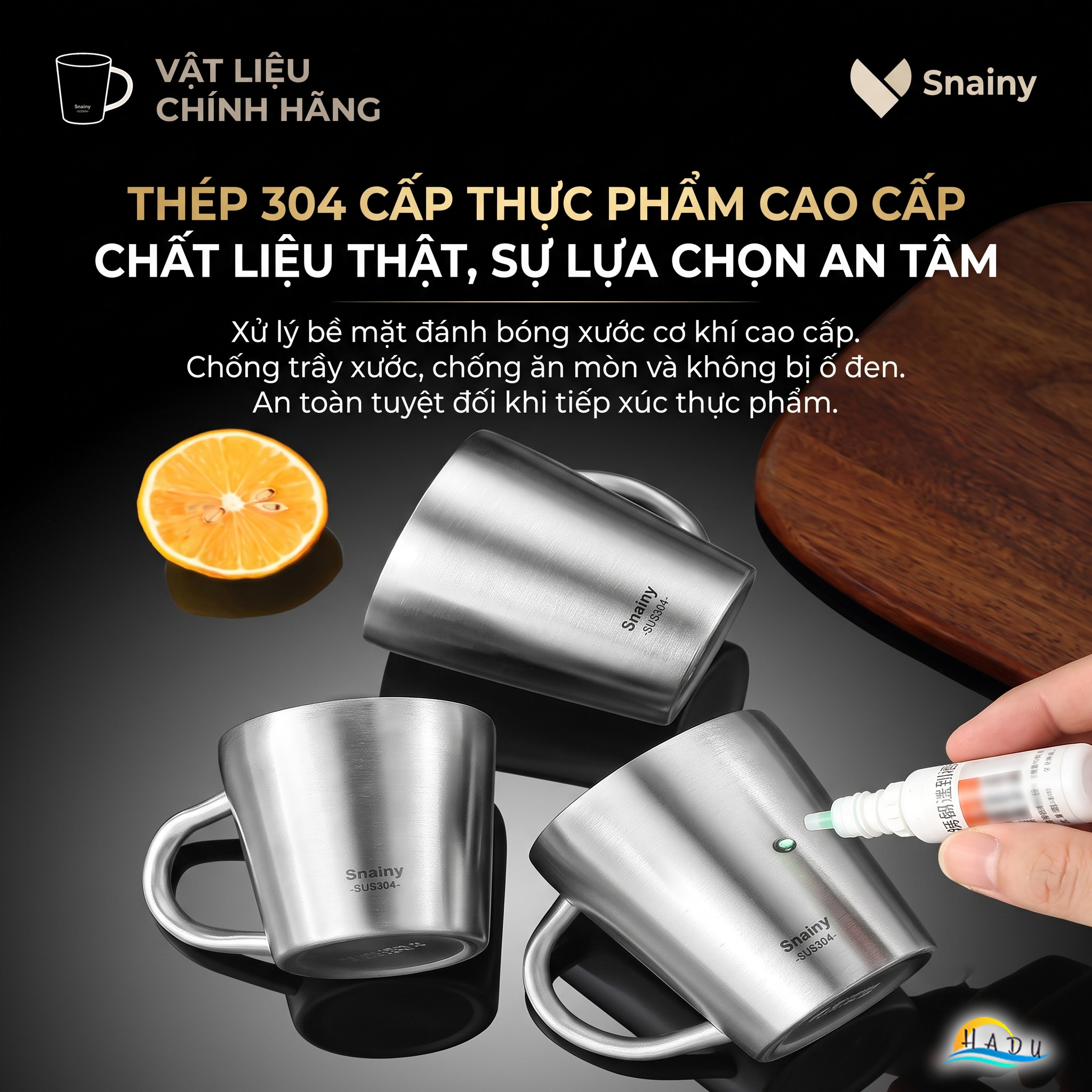Cốc Ly Inox 304 Giữ Nhiệt 2 Lớp Cao Cấp Chống Nóng Có Tay Cầm Cao Cấp 200ml 260ml Snainy