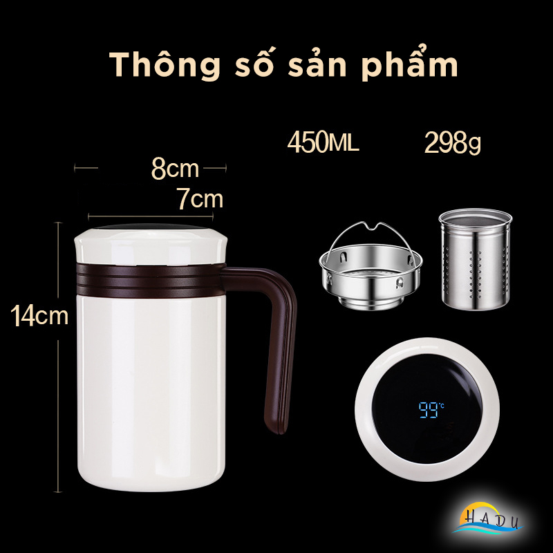 Ly giữ nhiệt có quai nắp đậy không cần vặn inox 316 cấp thực phẩm, cốc giữ nhiệt coffee 7 lớp tích hợp pha trà SSGP