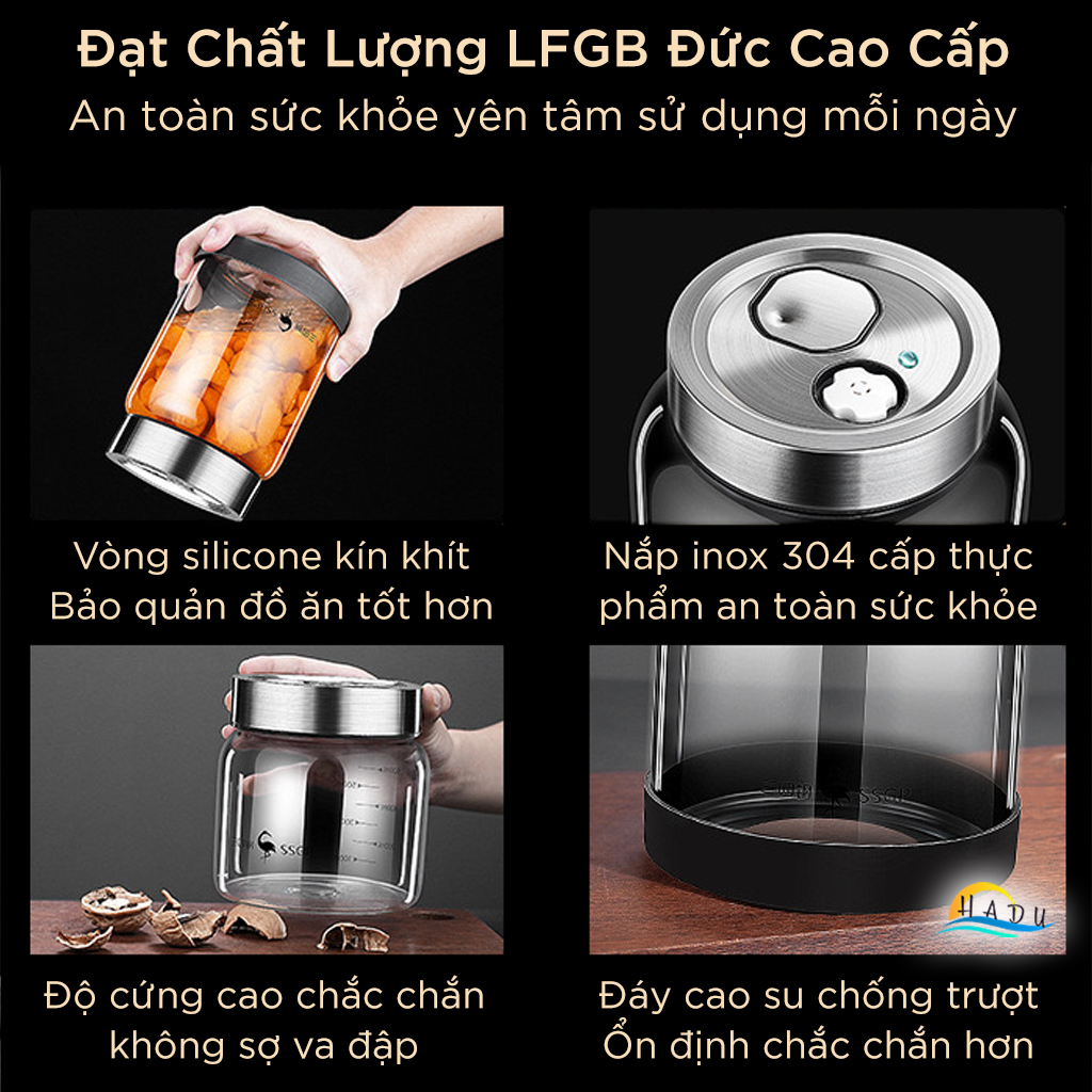 Hũ Thủy Tinh Muối Dưa SSGP, Có Van Xả Khí, Nắp Inox 304, Đạt Chất Lượng LFGB Đức