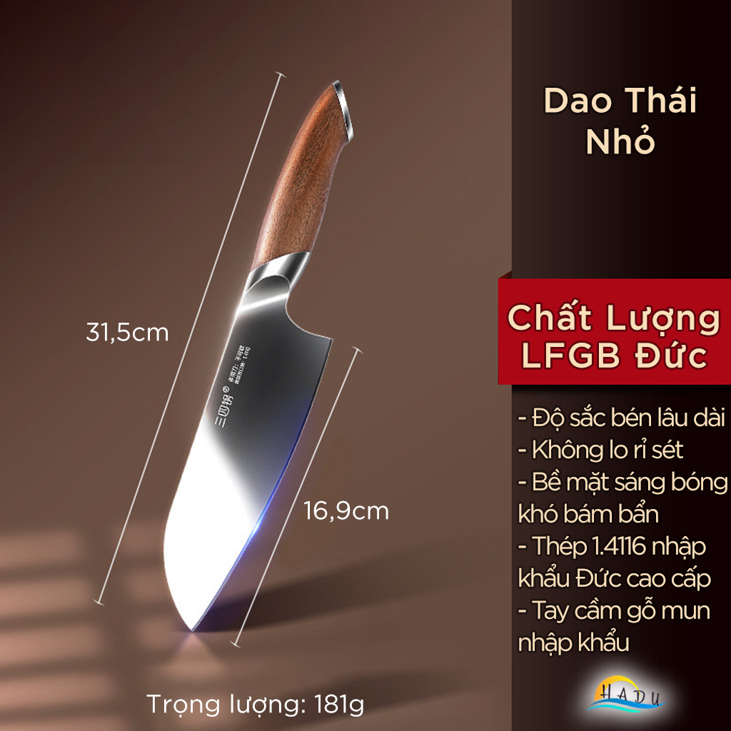 Dao Bếp Kiểu Nhật SSGP, Thép Đức 1.4116, Cán Gỗ Mun, Đạt Chất Lượng LFGB Đức