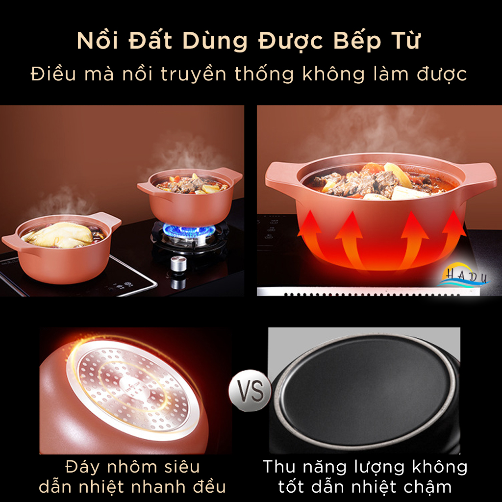 Nồi Đất Dùng Cho Bếp Từ SSGP 22cm, Thân Dày 11mm, Nắp Mạ Vàng, Đạt Chất Lượng LFGB Đức
