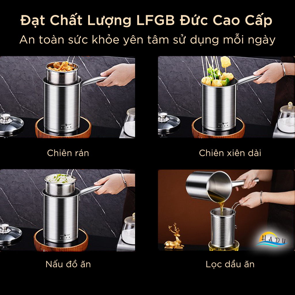 Nồi Chiên Ngập Dầu Mini Bếp Từ SSGP, 2.4L, Inox 316L, Kèm Rổ Lưới Lọc Dầu, Đạt Chất Lượng LFGB Đức