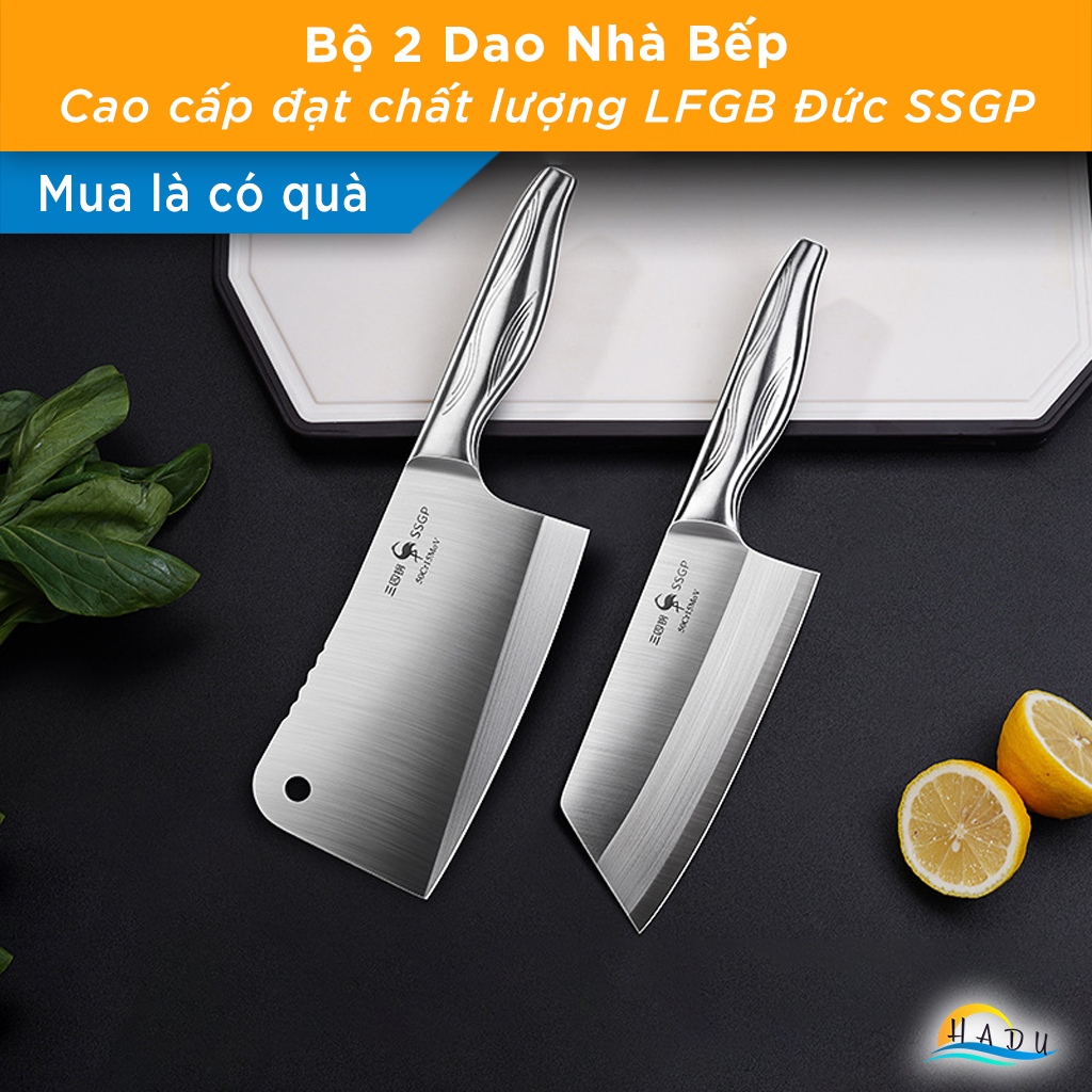 Bộ 2 Dao Bếp SSGP Thép Đức 1.4116, Gồm Dao Chặt và Dao Thái, Độ Cứng 58HRC, Đạt Chất Lượng LFGB Đức
