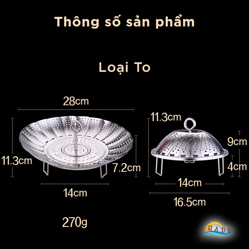 Xửng Hấp Gấp Gọn Inox 304 SSGP, Điều Chỉnh Theo Kích Cỡ Nồi, Đạt Chất Lượng LFGB Đức