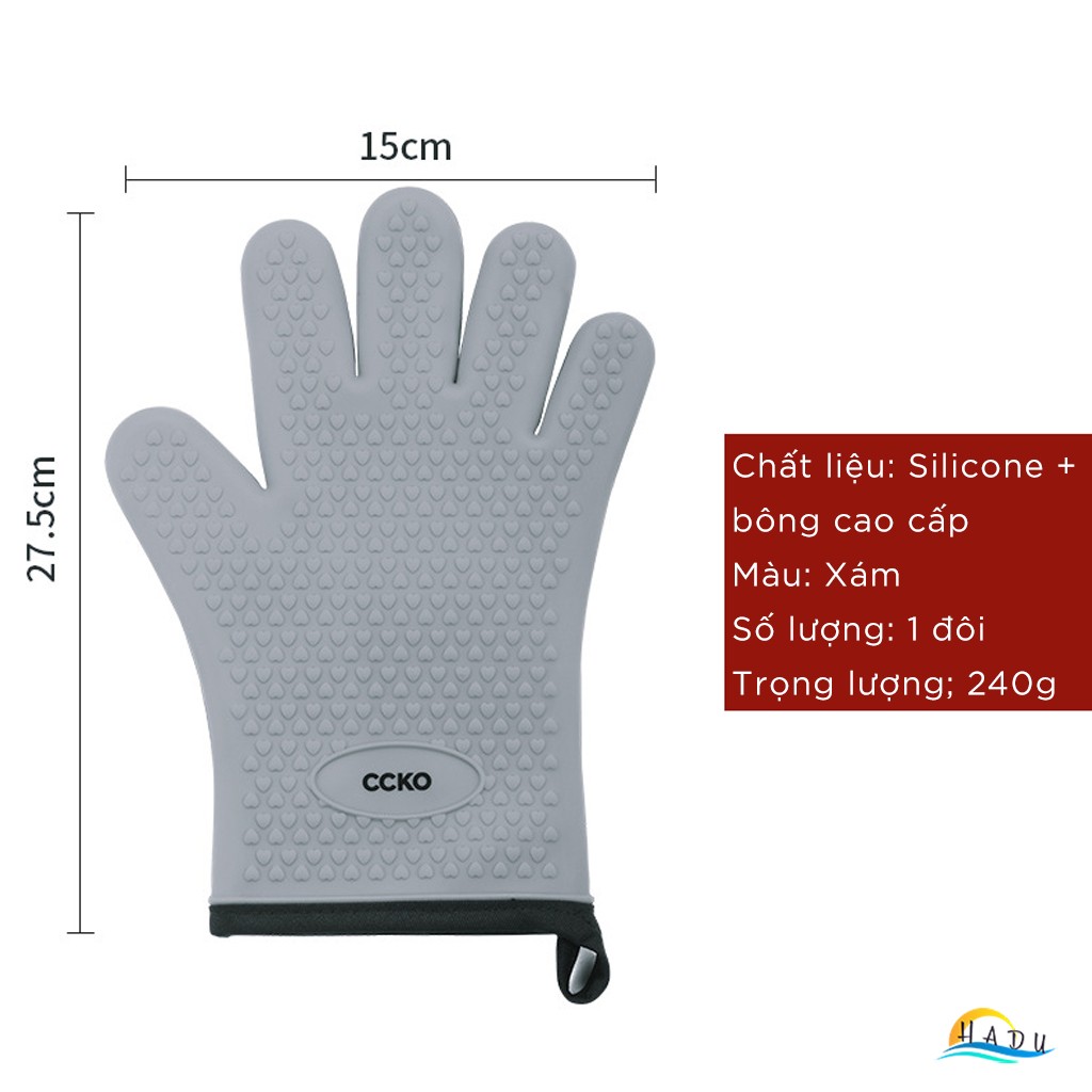 Găng Tay Silicone Cao Cấp Chịu Nhiệt 230°C, Chống Nóng, Dễ Vệ Sinh, Thiết Kế An Toàn Cho Nấu Ăn CCKO