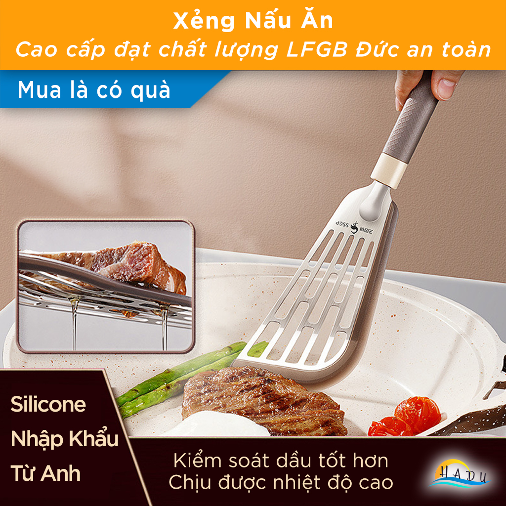 Xẻng Lật Lọc Dầu Silicone SSGP, Chịu Nhiệt, Không Trầy Xước Nồi, Đạt Chất Lượng LFGB Đức