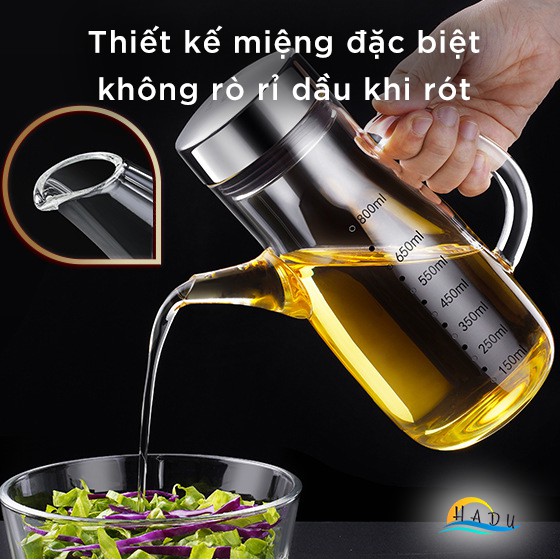 Bình Rót Dầu Ăn Thủy Tinh Borosilicate SSGP 800ml, Vòi Chống Rò Rỉ, Nắp Inox 304, Đạt Chất Lượng LFGB Đức