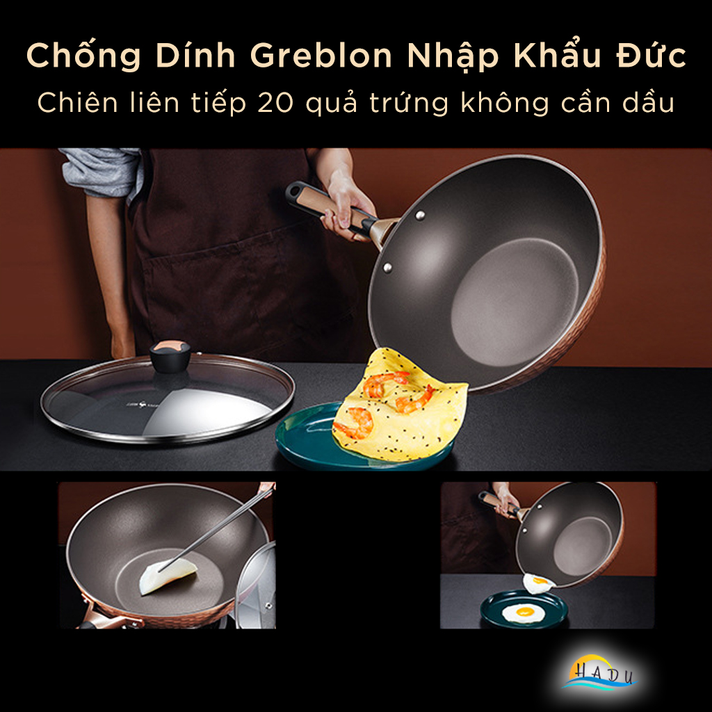 Chảo Chống Dính Lòng Sâu Bếp Từ SSGP 32cm, Phủ Greblon, Kèm Nắp Kính, Đạt Chất Lượng LFGB Đức