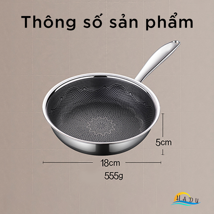 Chảo Chống Dính Bếp Từ Sâu Lòng Mini Inox 304 Cao Cấp 18cm 5 Lớp Đạt Chất Lượng Đức SSGP
