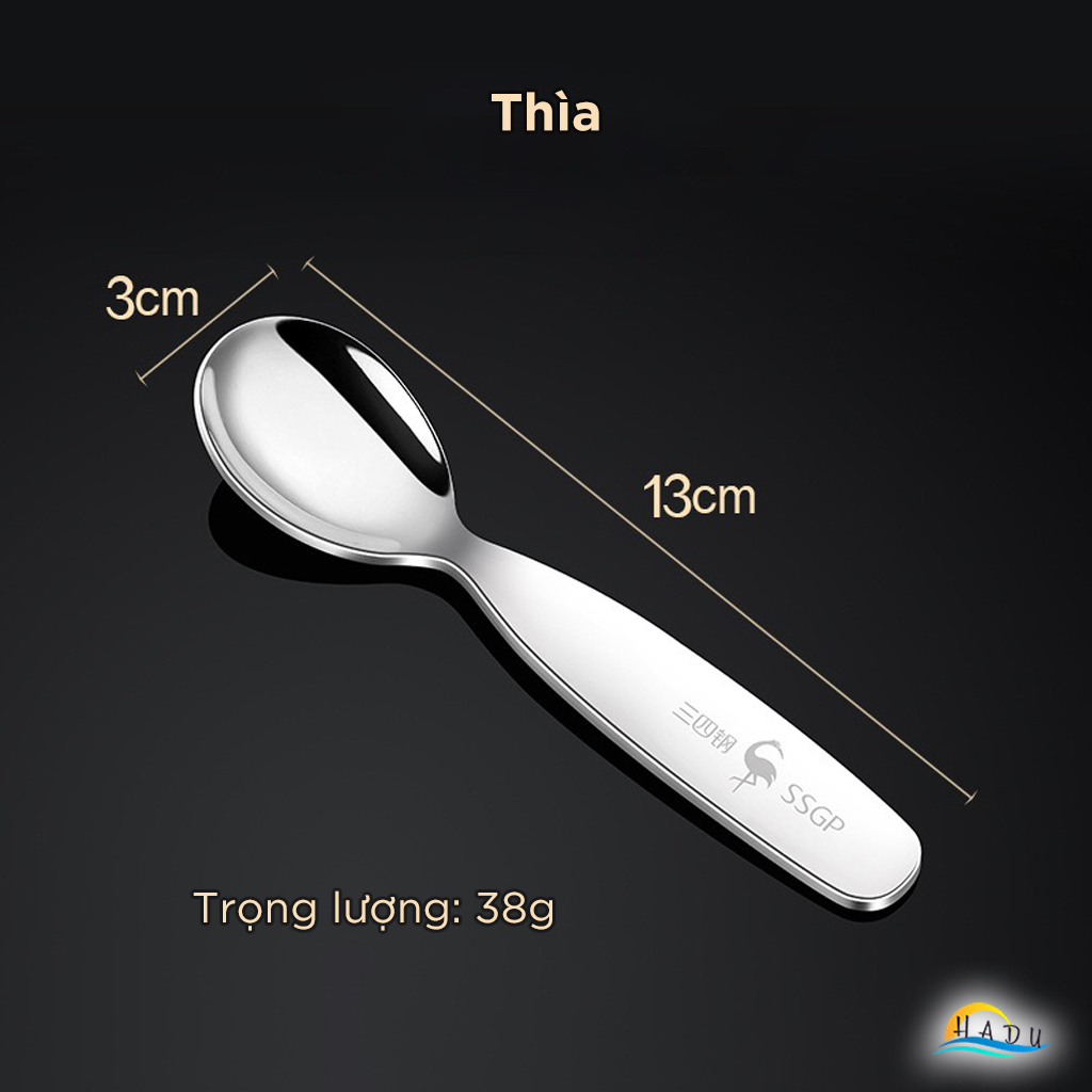 Thìa Dĩa Ăn Dặm Cho Bé SSGP, Inox 304, Đầu Bo Tròn An Toàn, 13cm, Đạt Chất Lượng LFGB Đức