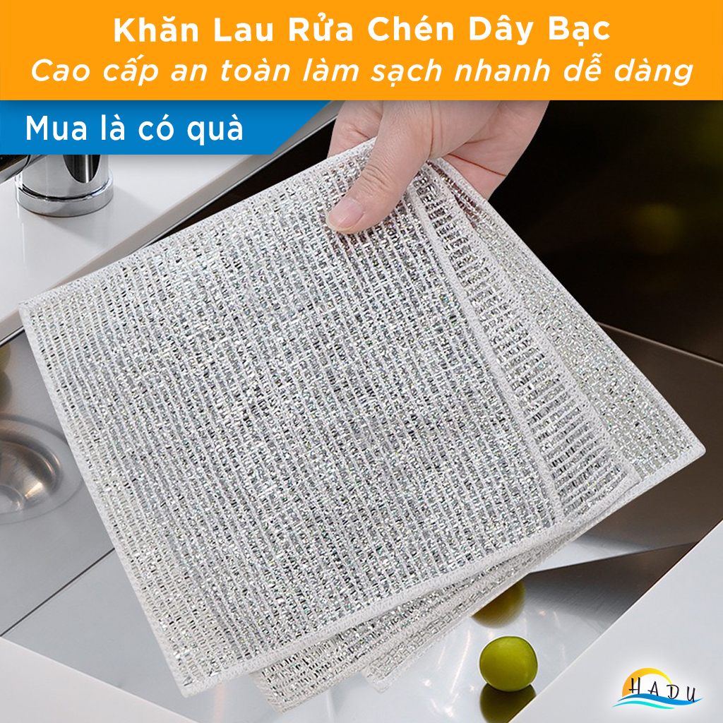 Khăn Lau Chén Đĩa Sợi Bạc Cao Cấp – Chống Dính Dầu, Sạch Nhanh, Bền Bỉ HADU