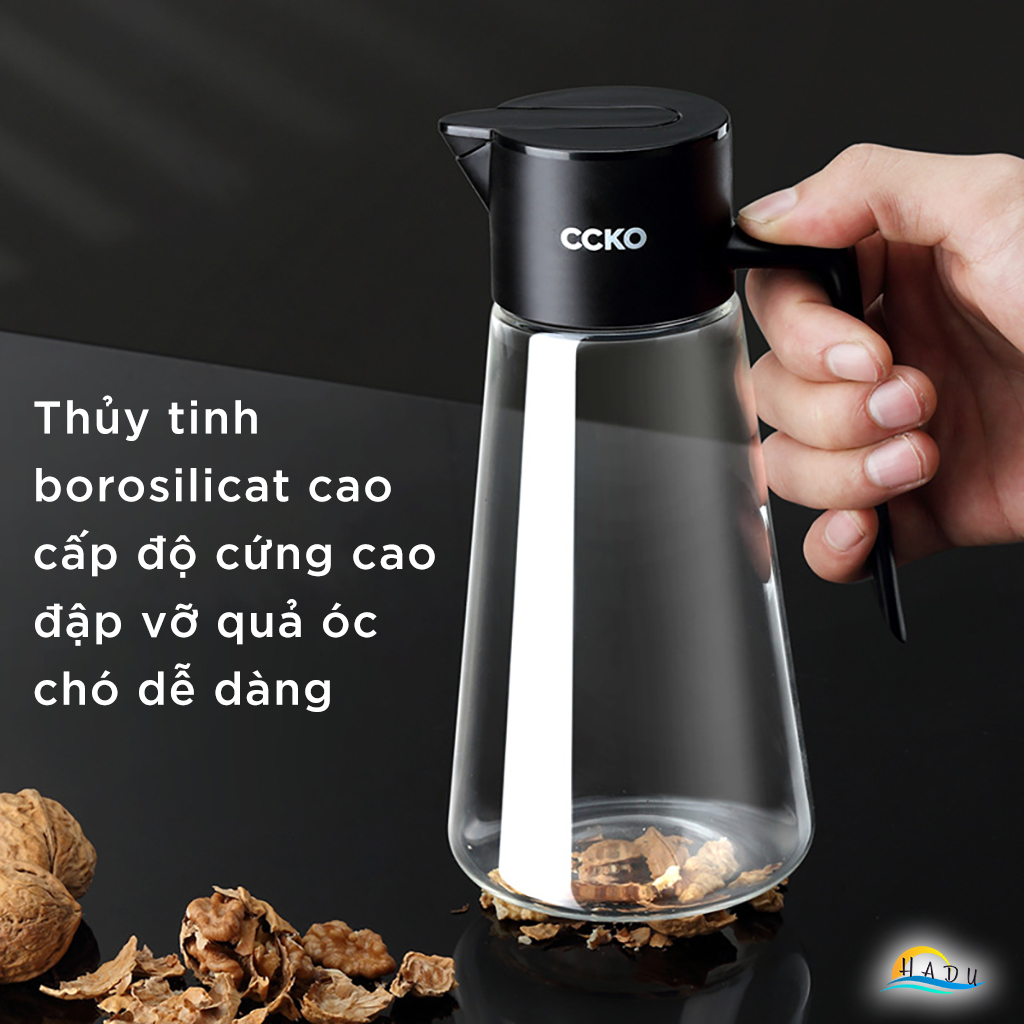 Bình Rót Dầu Ăn Thủy Tinh Borosilicate CCKO 550ml, Vòi Chống Nhỏ Giọt, Nắp Bật, Nhiều Màu