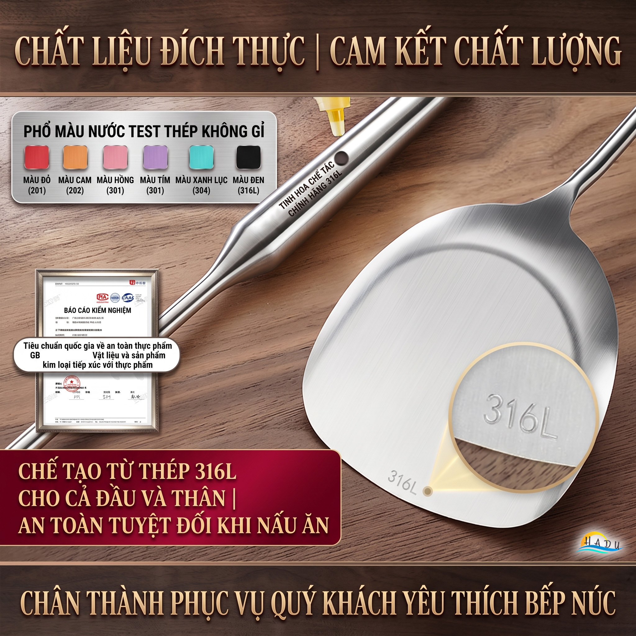 Xẻng Sạn Xào Chiên Lật Inox 316L Cao Cấp Cán Dài 43cm Bo Tròn An Toàn Đạt Chất Lượng LFGB Đức SSGP