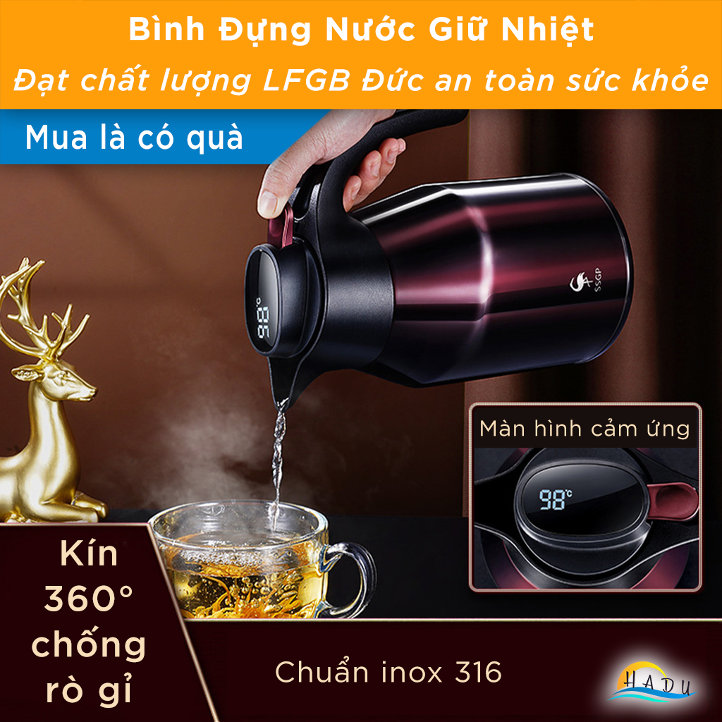 Bình Đựng Nước Giữ Nhiệt 2 Lít Cao Cấp Inox 316 Đạt Chất Lượng Đức SSGP