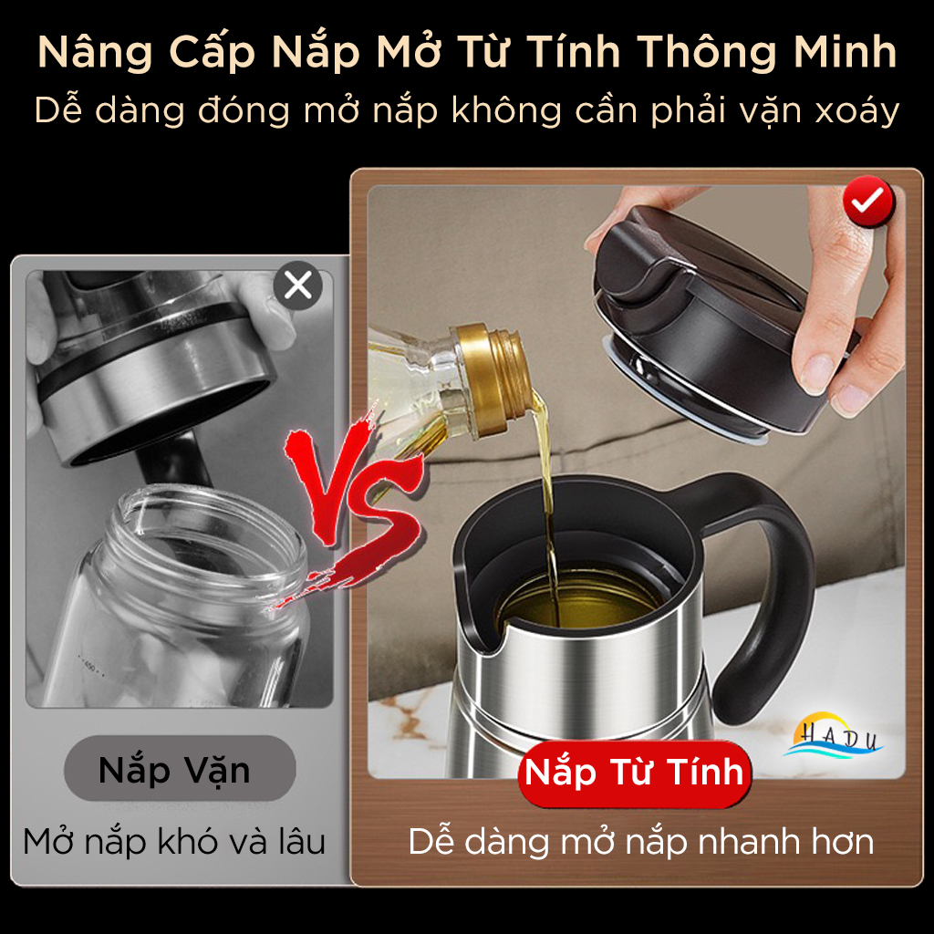 Chai Đựng Dầu Ăn Inox 316L SSGP 800ml, Nắp Từ Tính Thông Minh, Đạt Chất Lượng LFGB Đức