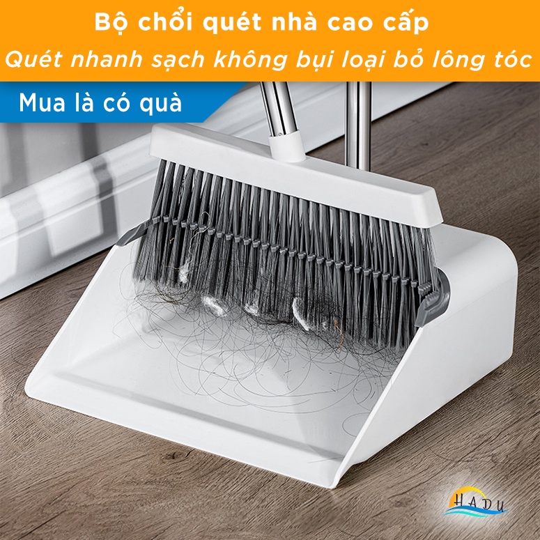 Bộ Chổi và Hót Rác Thông Minh CCKO, Có Lược Cào Tóc, Cán Dài Không Cúi, Lông Chổi Mềm