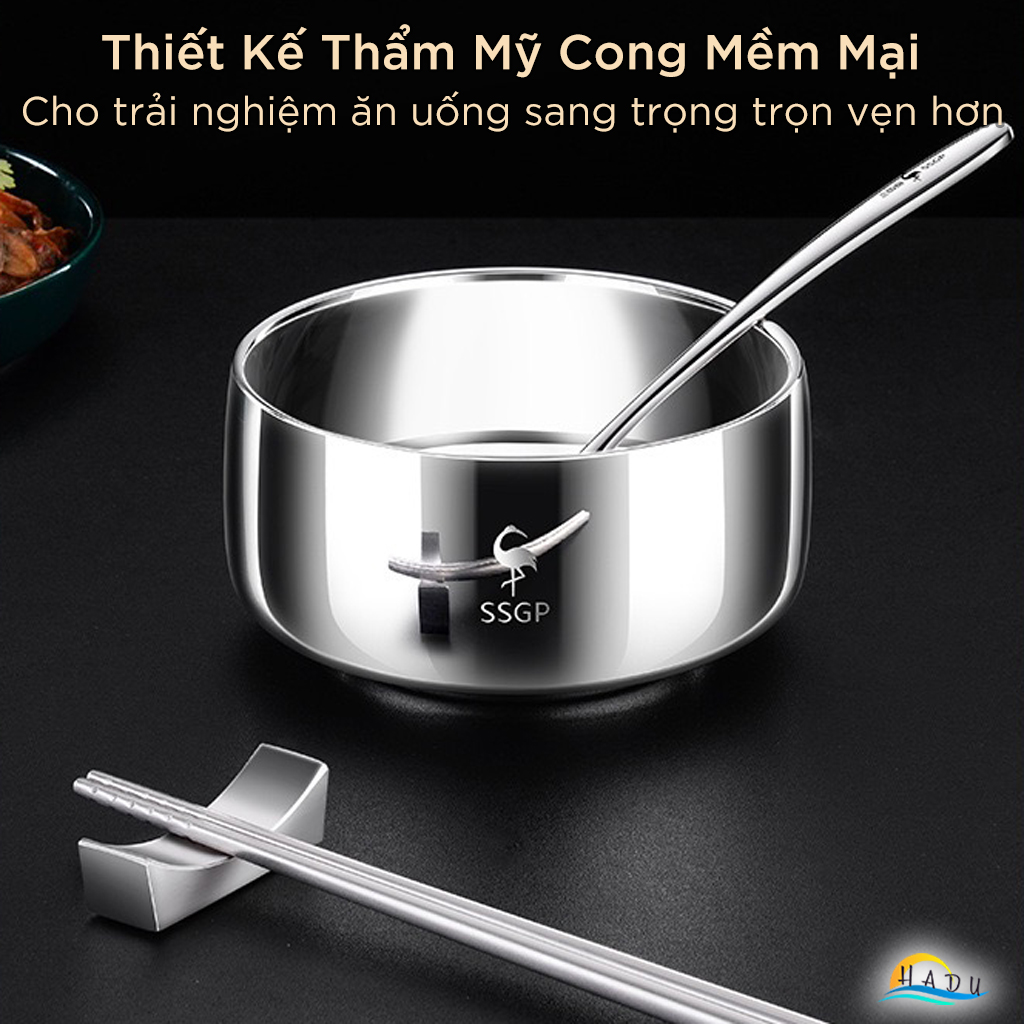 Bát Ăn Cơm Inox 316L SSGP, 2 Lớp Cách Nhiệt Chống Nóng, 380ml, Đạt Chất Lượng LFGB Đức