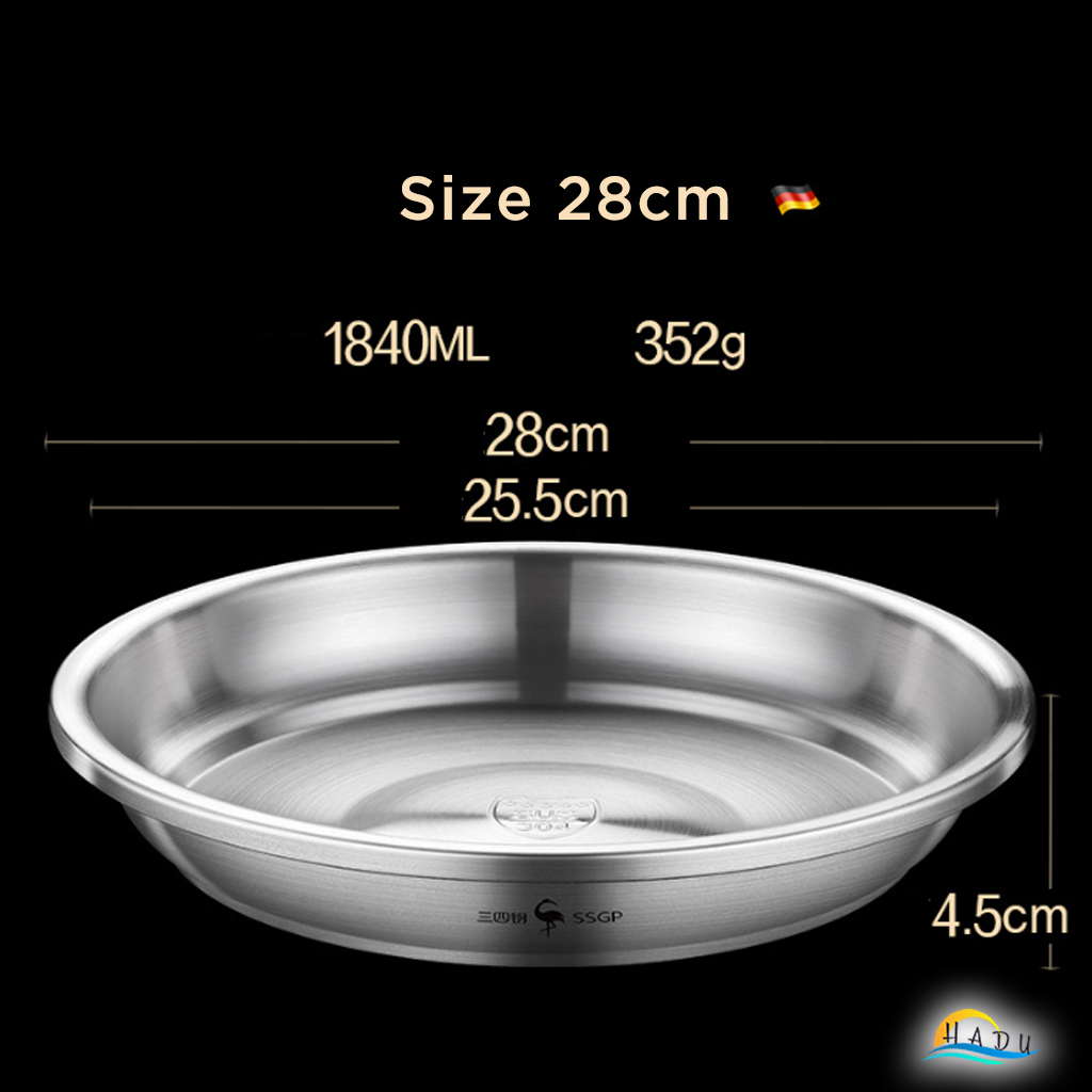 Đĩa Inox 304 Sâu Lòng SSGP, Chống Trầy, Xếp Chồng Gọn, Nhiều Size, Đạt Chất Lượng LFGB Đức