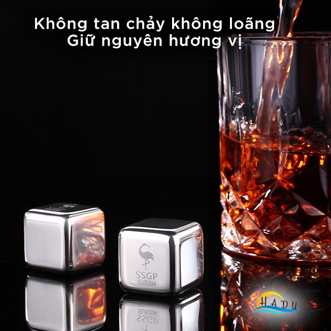 Bộ Viên Đá Lạnh Vĩnh Cửu Inox 304 SSGP, Không Tan, Kèm Kẹp Gắp và Khay Đựng, Đạt Chất Lượng LFGB Đức