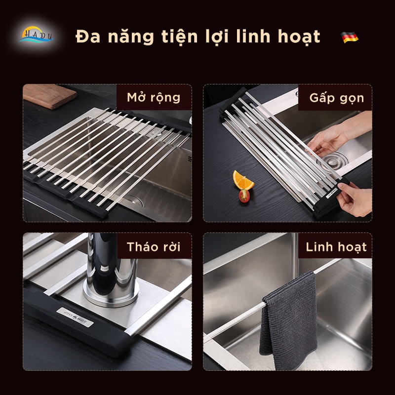 Rổ Gác Bồn Rửa Chén Inox 304 Cao Cấp – Đa Năng, Gấp Gọn, Chịu Lực Tốt, Tiết Kiệm Không Gian SSGP