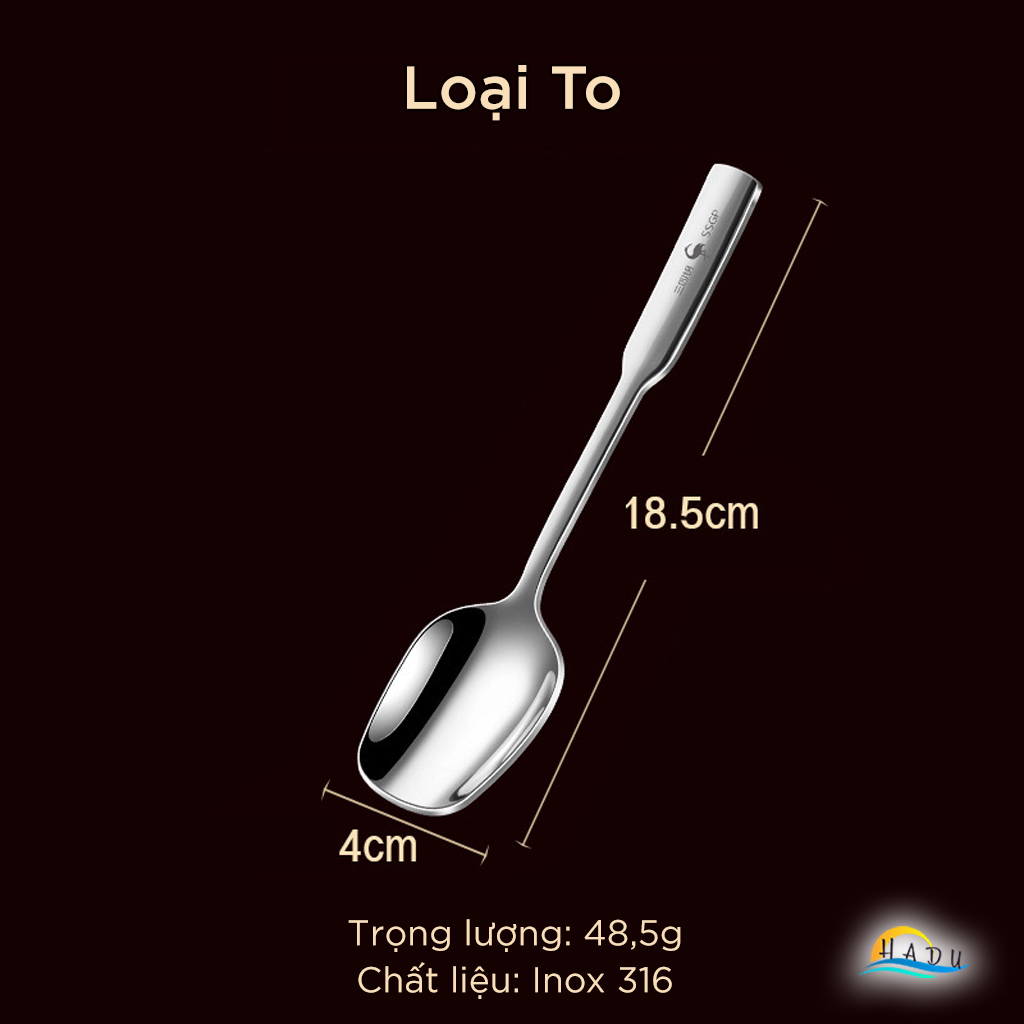 Thìa Ăn Cơm SSGP Inox 316 Kháng Khuẩn, Size Nhỏ 15cm, Đạt Chất Lượng LFGB Đức