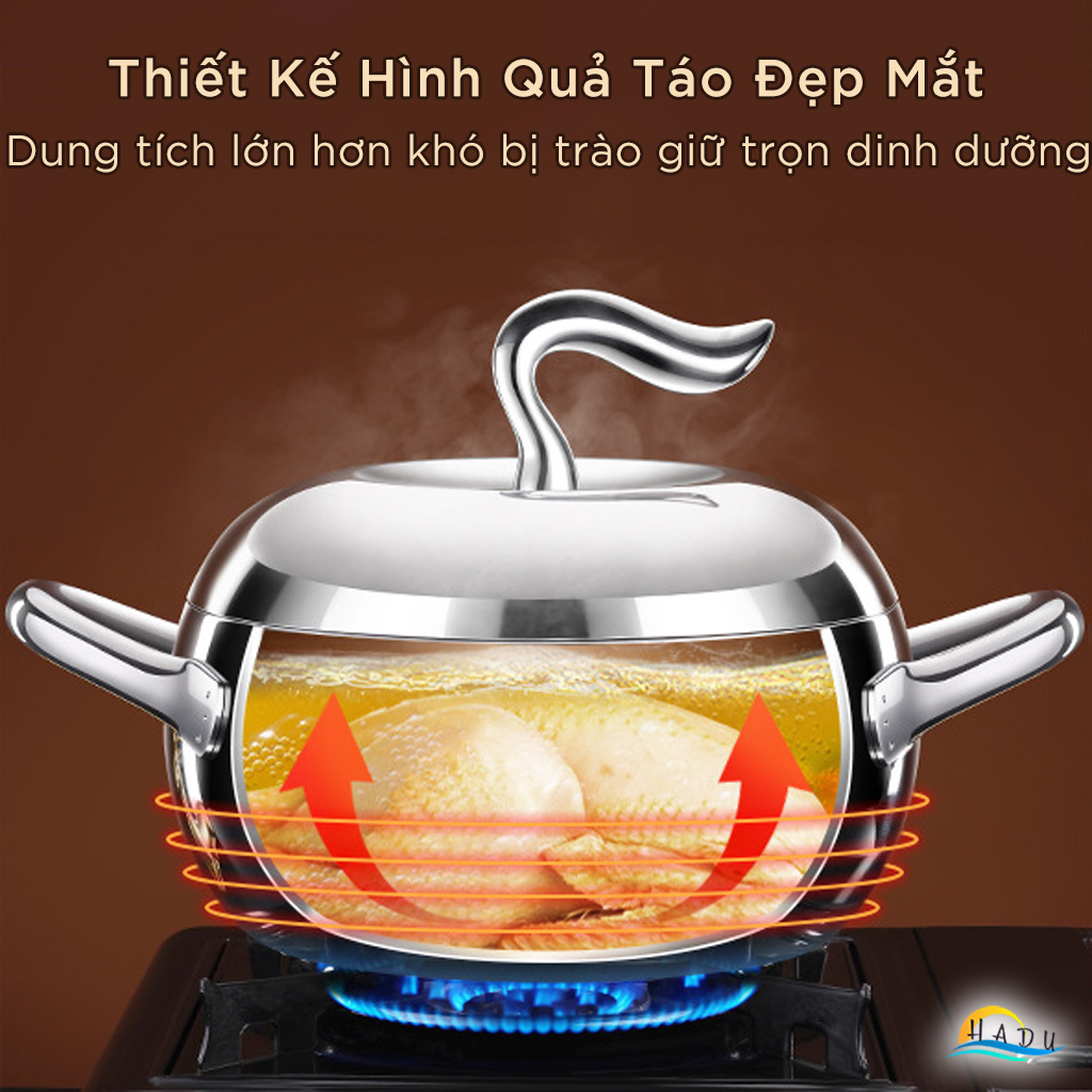 Nồi Inox 316L SSGP Đáy 3 Lớp, Thiết Kế Hình Quả Táo, Dùng Bếp Từ, Đạt Chất Lượng LFGB Đức