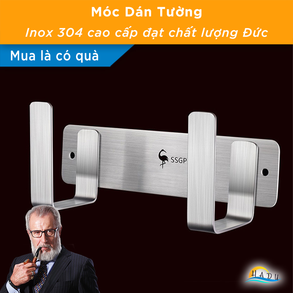 Thanh Móc Treo Tường Inox 304 SSGP, Chịu Lực 20kg, Dán Tường hoặc Khoan Vít, Dài 18cm, Đạt Chất Lượng LFGB Đức