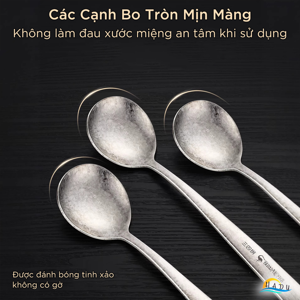 Thìa Ăn Cơm Titan Nguyên Chất 99.8% SSGP, Muỗng Siêu Nhẹ 25g Họa Tiết Hoa Băng Đạt Chất Lượng LFGB Đức Cao Cấp