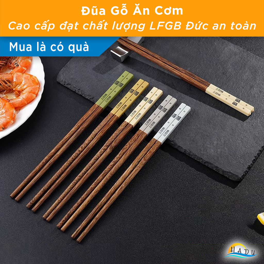 Bộ 5 Đôi Đũa Gỗ Cánh Gà SSGP, Chống Mốc, Chống Trơn, Dài 24cm, Không Sơn, Đạt Chất Lượng LFGB Đức
