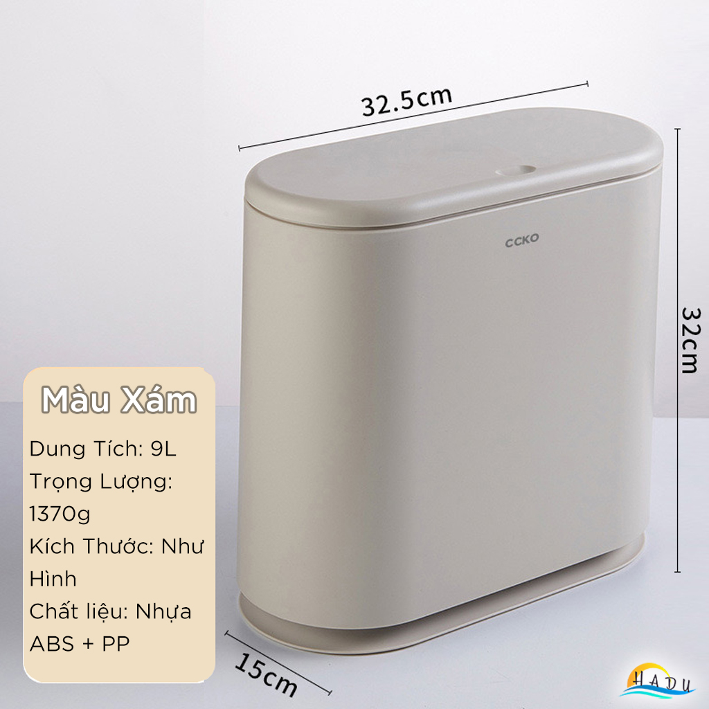 Thùng Rác Phân Loại 2 Ngăn CCKO 9L, Nắp Nhấn Mở, Cho Phòng Khách, Nhiều Màu