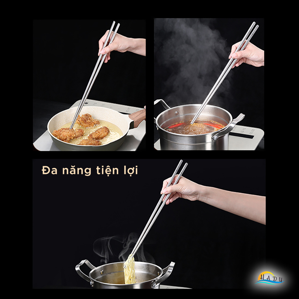 Đũa Nấu Ăn Inox 304 Cao Cấp Dài 36cm, Chống Trượt 360 Độ, Kháng Khuẩn, Không Thấm Nước, An Toàn Cho Sức Khỏe SSGP