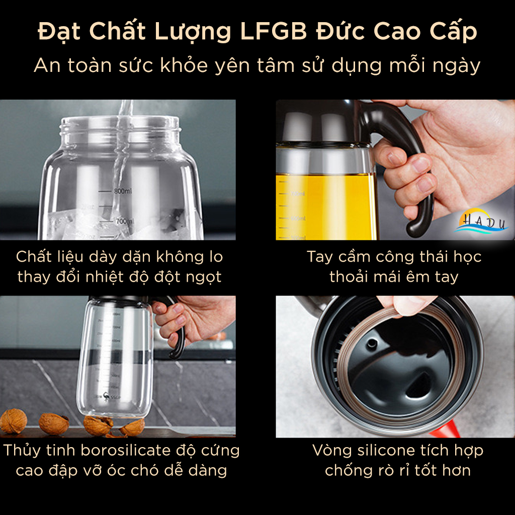 Bình Đựng Dầu Ăn Nước Mắm Thủy Tinh Đa Năng Có Vòi Cao Cấp 800ml Đạt Chất Lượng LFGB Đức SSGP