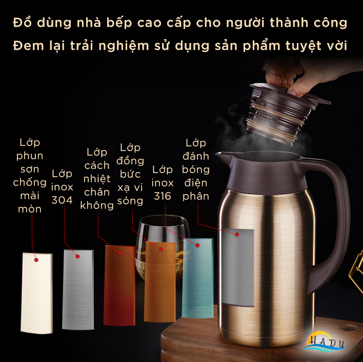 Bình Thủy Giữ Nhiệt SSGP 2L, Lõi Inox 316L, Giữ Nóng 50 Giờ, Vòi Chống Tràn, Đạt Chất Lượng LFGB Đức