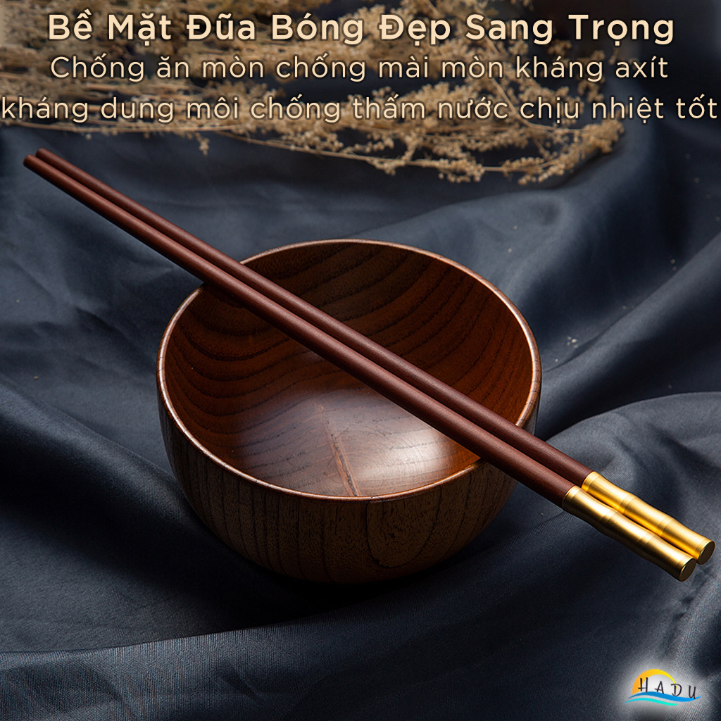 Bộ 10 Đôi Đũa Gỗ Đàn Hương Đỏ HADU, Đầu Hợp Kim Kẽm, Chống Mốc, Dài 24cm