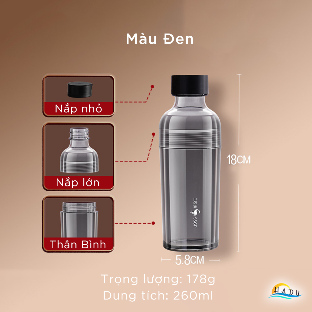 Chai Đựng Nước Ép Hoa Quả Trái Cây Bằng Nhựa Kiêm Cốc 260ml Cao Cấp Đạt Chất Lượng LFGB Đức SSGP