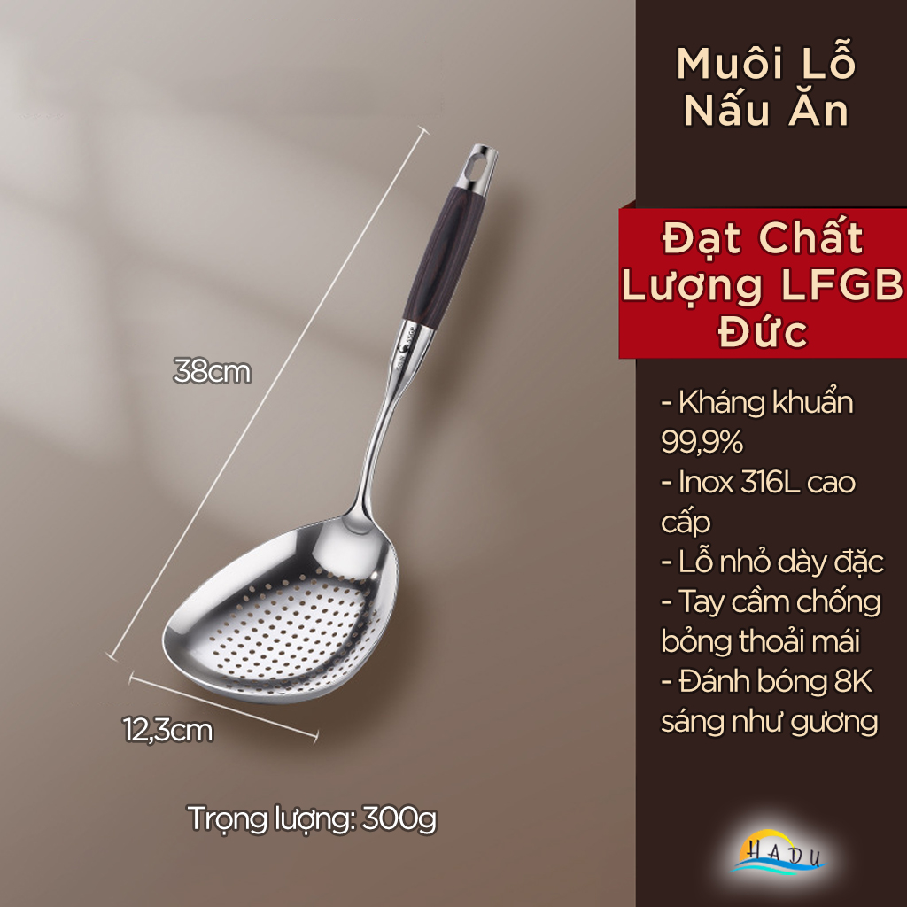 Xẻng Xào Nấu Inox 316L SSGP, Cán Gỗ Chống Nóng, Kháng Khuẩn, Dài 38cm, Đạt Chất Lượng LFGB Đức