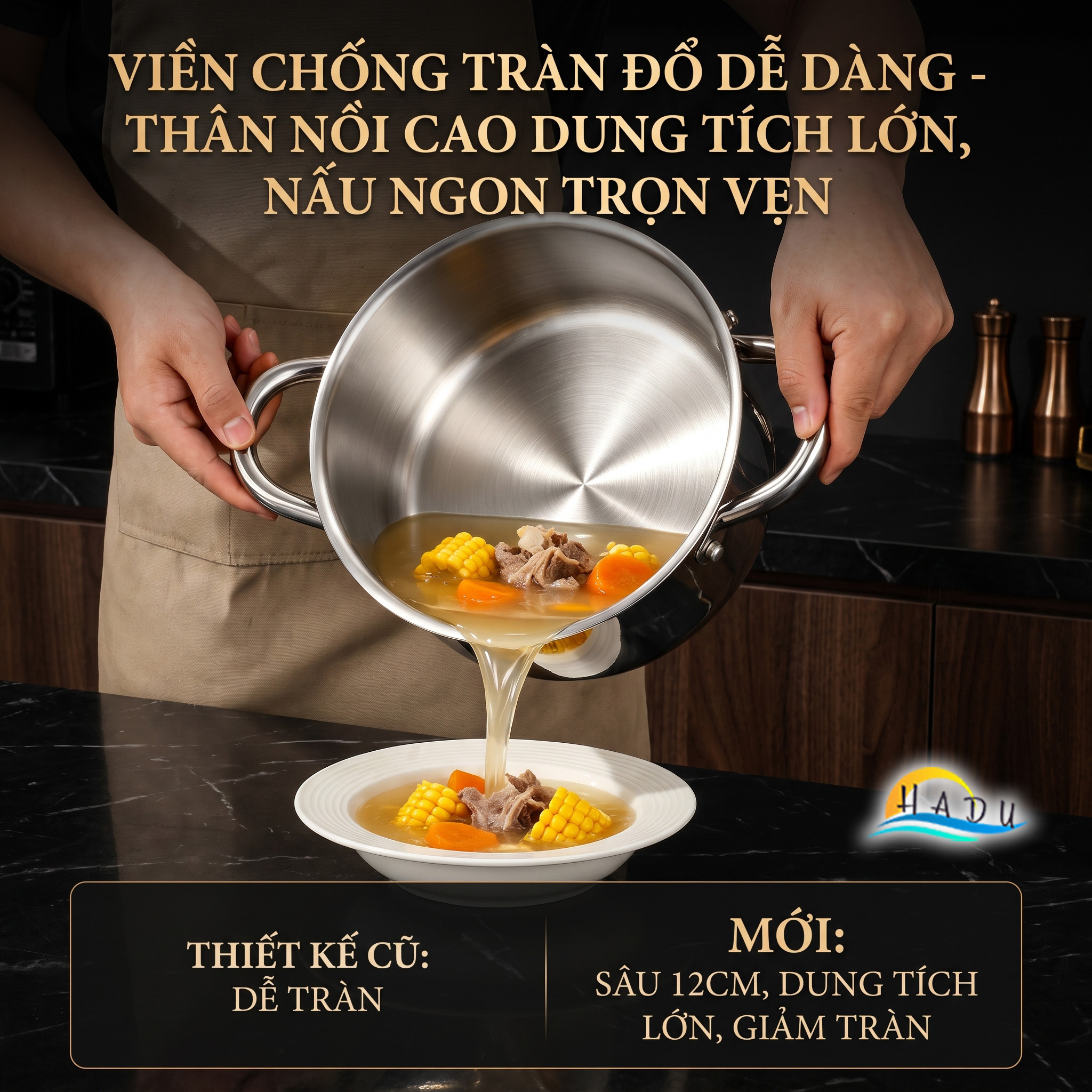 Nồi Inox 316L Cao Cấp Đúc 3 Lớp Chống Tràn Dùng Bếp Từ Bếp Gas 22cm 24cm SSGP