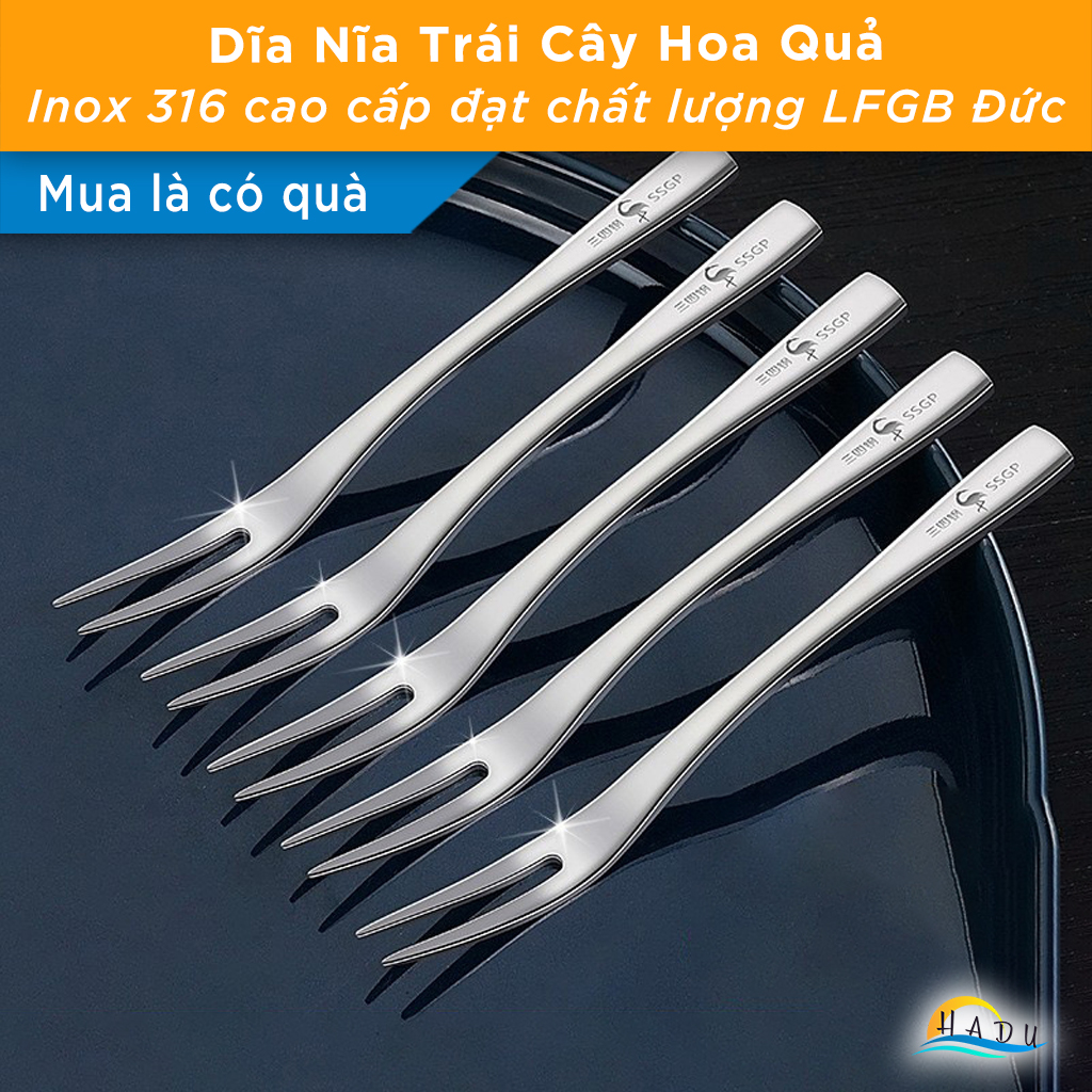 Nĩa Ăn Hoa Quả SSGP Inox 316L, Dài 12.2cm, Dày 2.5mm, Đạt Chất Lượng LFGB Đức
