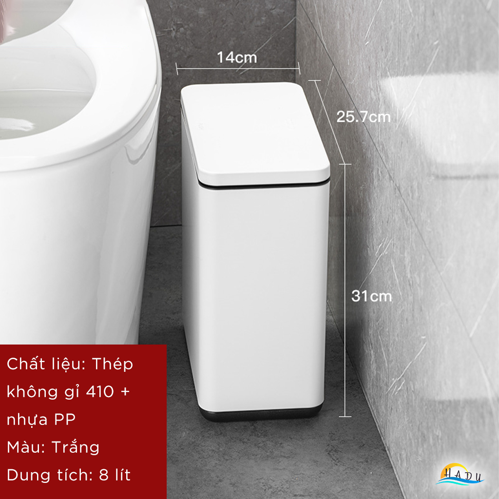 Thùng Rác Inox Chữ Nhật Hẹp CCKO 8L, Khử Mùi Bằng Than Hoạt Tính, Nhiều Màu