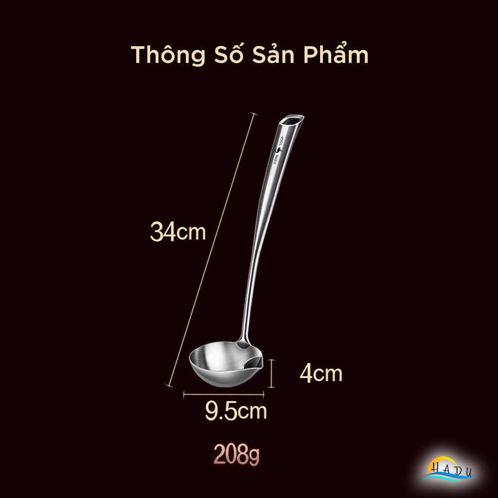 Muôi Lọc Dầu Tách Mỡ Inox 304 SSGP, Tay Cầm Chống Nóng, Dài 34cm, Đạt Chất Lượng LFGB Đức