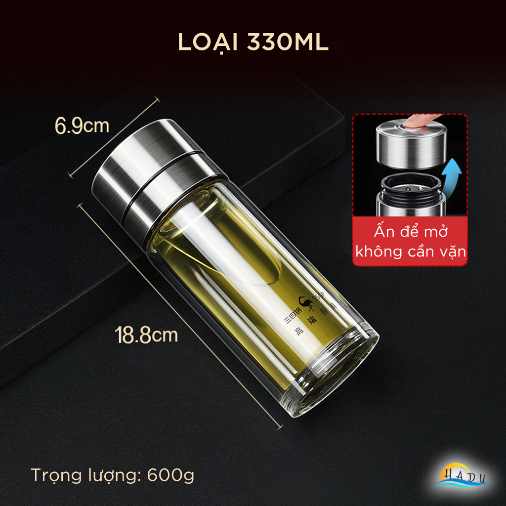 Bình Pha Trà Thủy Tinh 2 Lớp SSGP 330ml, Có Lõi Lọc Inox, Giữ Nhiệt Chống Bỏng, Đạt Chất Lượng LFGB Đức