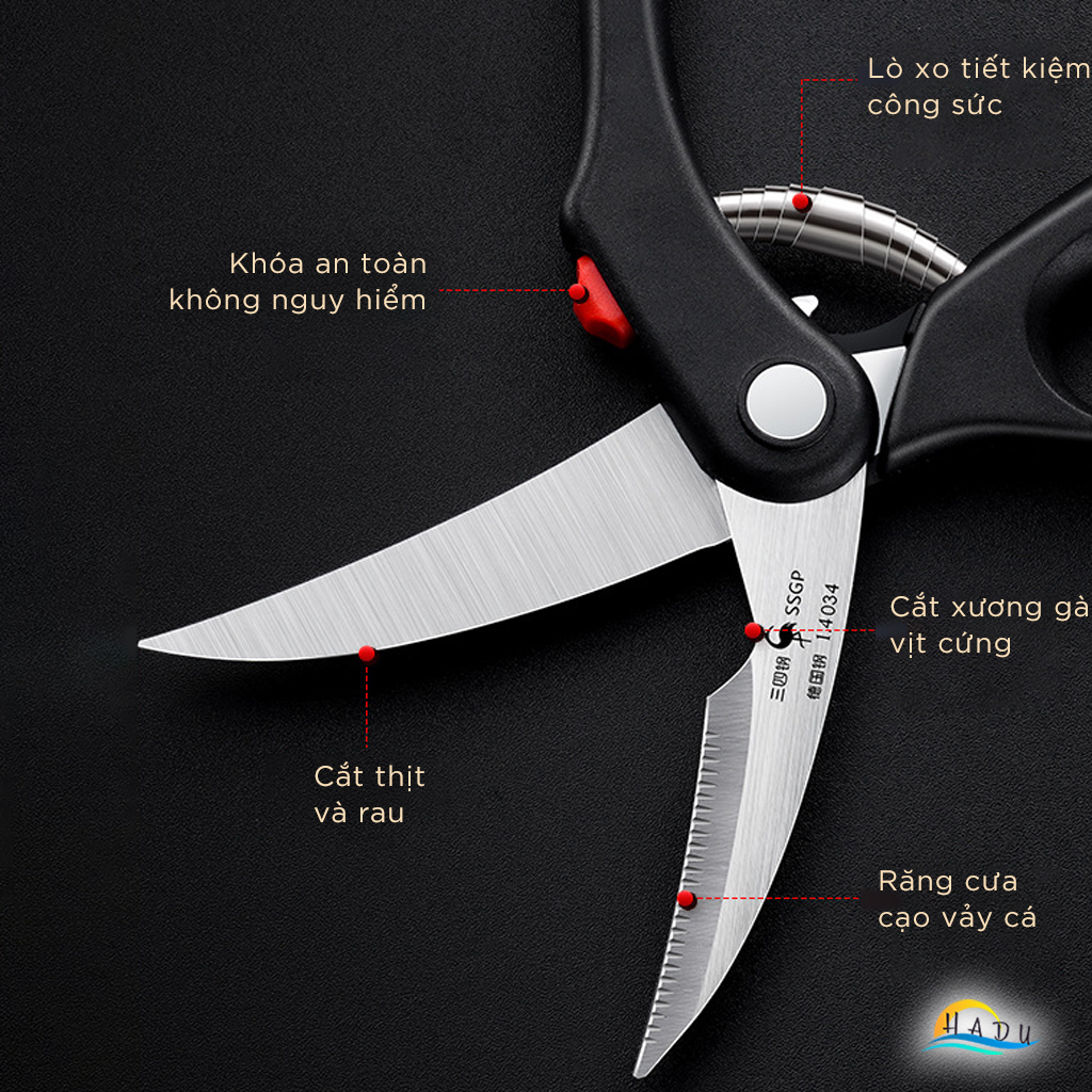 Kéo Cắt Gà Trợ Lực SSGP, Thép Đức, Lò Xo Giảm Lực, Khóa An Toàn, Dài 24.5cm, Đạt Chất Lượng LFGB Đức