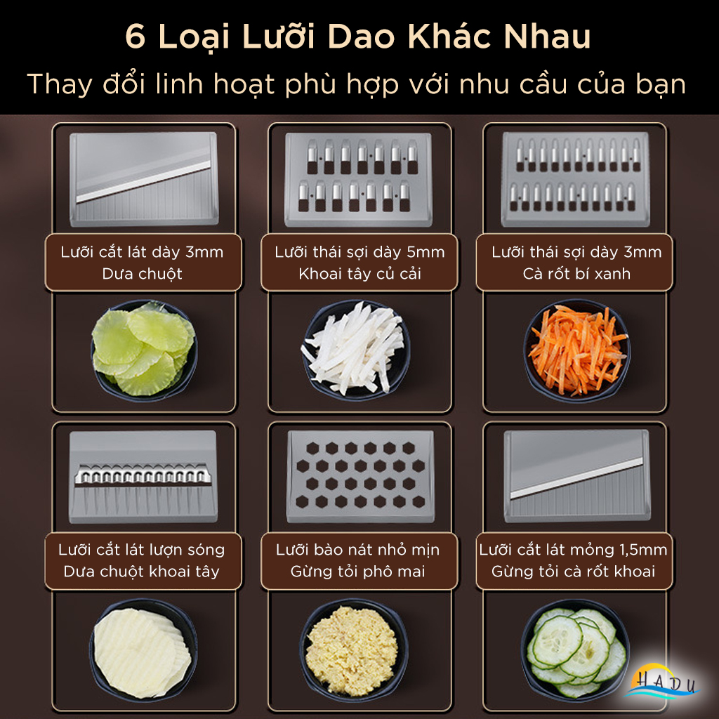 Bộ Nạo Rau Củ Đa Năng SSGP 6 Lưỡi Dao Inox, Kèm Dụng Cụ Bảo Vệ Tay, An Toàn, Đạt Chất Lượng LFGB Đức