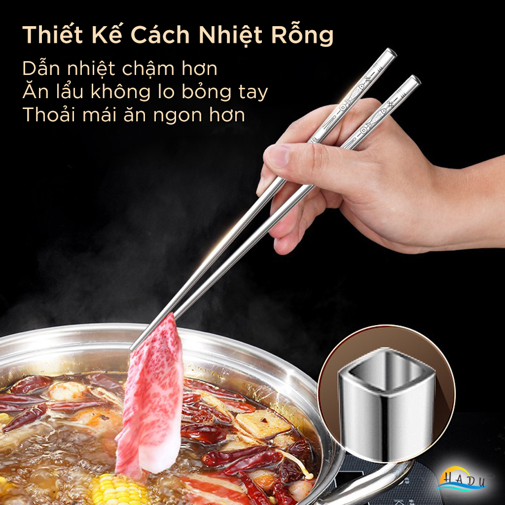 Bộ 10 Đôi Đũa Inox 316L SSGP, Kháng Khuẩn, Cách Nhiệt, Chống Trượt, Dài 23cm, Đạt Chất Lượng LFGB Đức
