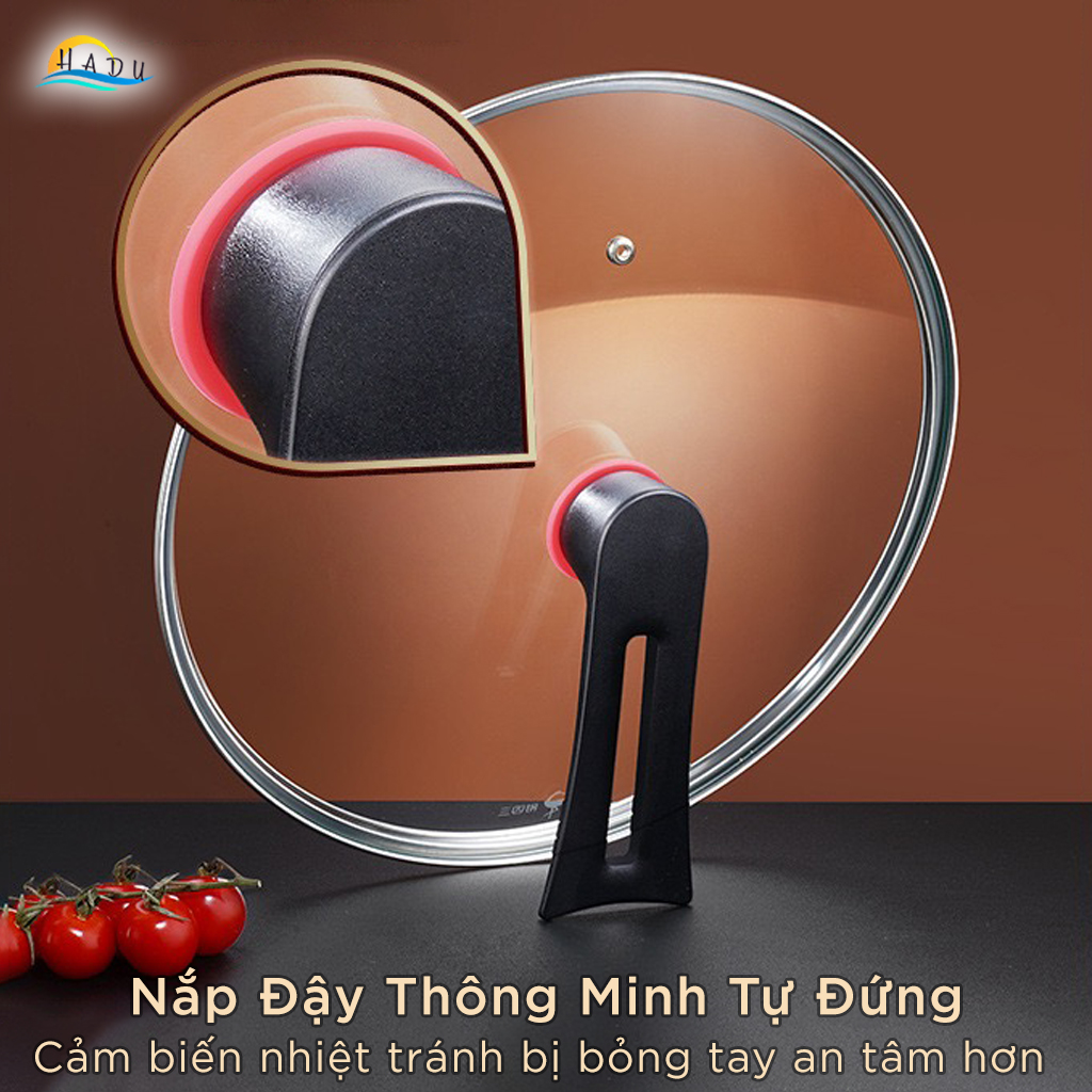 Chảo Chống Dính Lòng Sâu Bếp Từ SSGP 26cm 28cm, Phủ Ceramic Đá, Nắp Kính Tự Đứng, Đạt Chất Lượng LFGB Đức