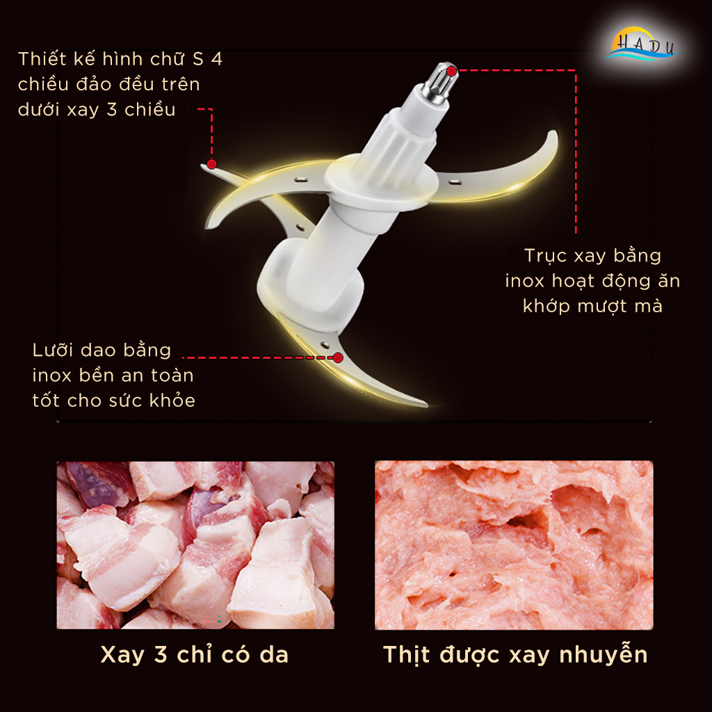 Máy Xay Thịt Cầm Tay Inox 304 Cao Cấp – Dung Tích 2L, Công Suất 400W, Lưỡi Dao Sắc Bén, An Toàn Sức Khỏe SSGP