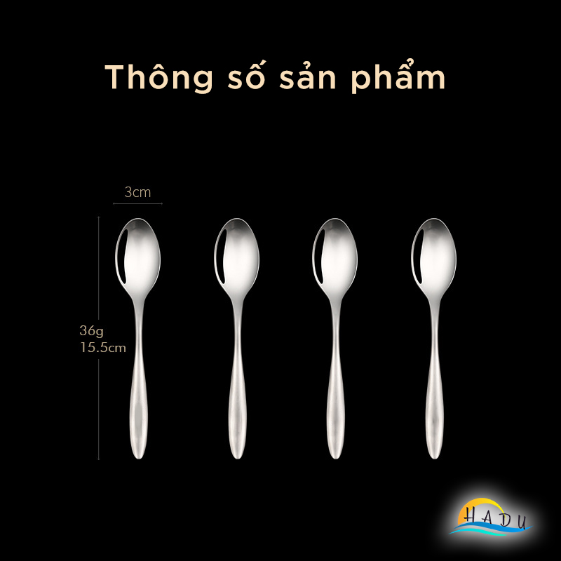 Thìa Muỗng Inox Cán Dài 304 Cao Cấp Ăn Phở Đạt Chất Lượng Đức SSGP Hộp 4 Cái