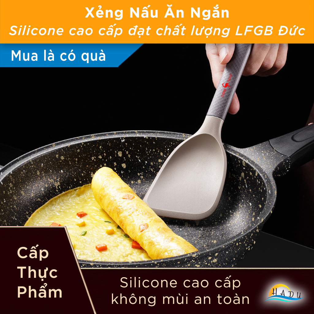 Xẻng Nấu Ăn Ngắn Silicone Cao Cấp Không Mùi An Toàn Với Lớp Chống Dính Đạt Chất Lượng LFGB Đức SSGP